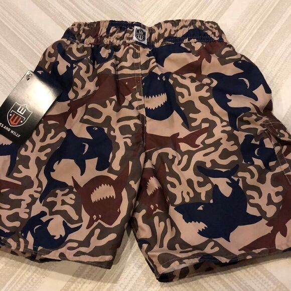 Wes and Willy Boys Shark Brown/Navy Bathing Suit - Picture 7 of 7